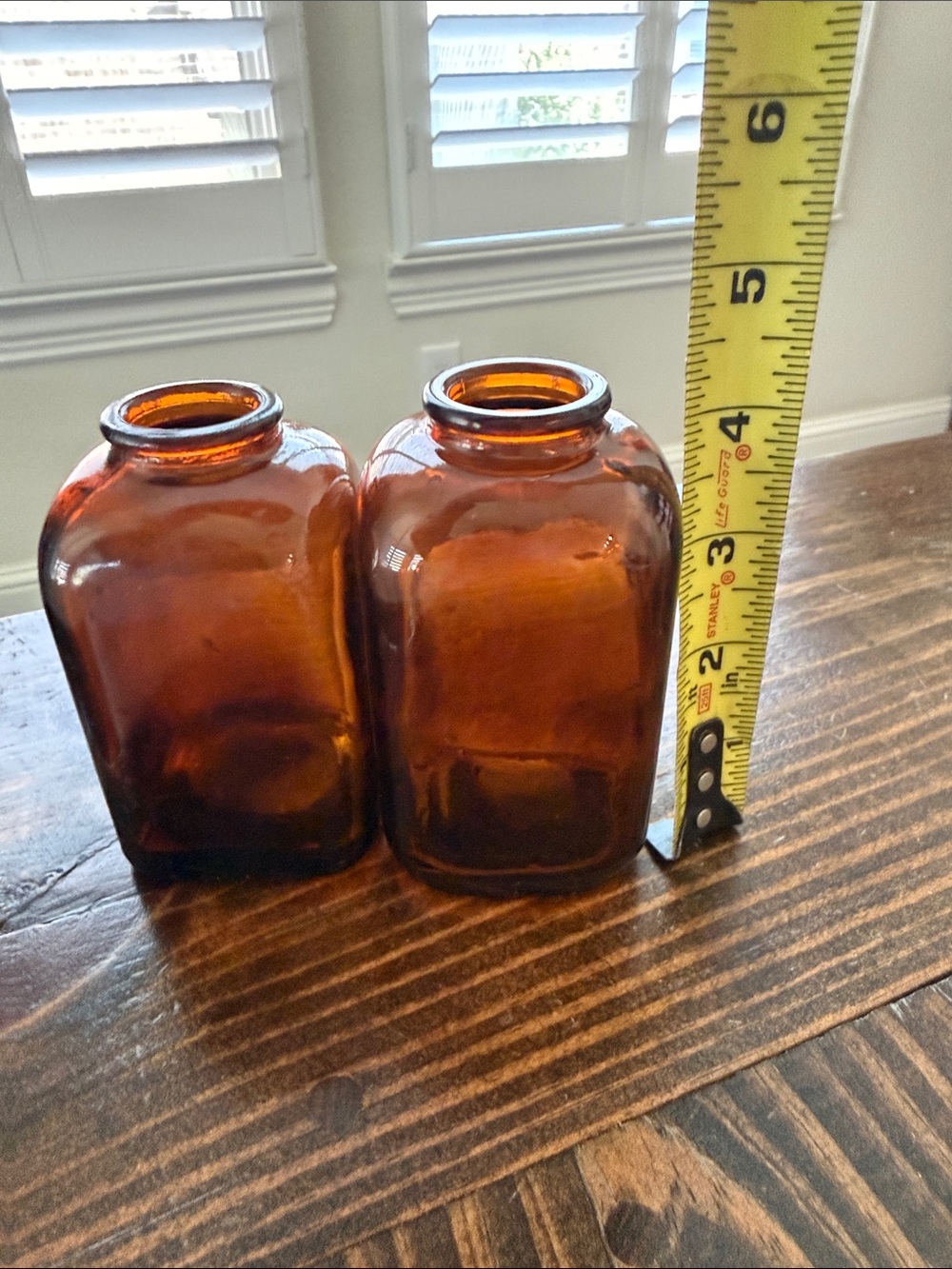 Amber Glass Jar Vases — Set of Two Decorative Amber Snuff Jars - Picture 4 of 4